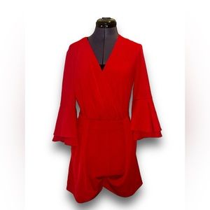NWT • New York and Company • Romper, Flutter sleeve, Pockets, Red, XS